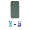 MARSİLYAN™- iPhone 11 Kılıf Ahenk Serisi - Siyah Bilvis 5in1 5D Magic Hayalet Cam Ekran Koruyucu + Turuncu Neon Fosforlu Kamera Lens