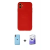 MARSİLYAN™- iPhone 11 Kılıf Ahenk Serisi - Siyah Bilvis 5in1 5D Magic Hayalet Cam Ekran Koruyucu + Turuncu Neon Fosforlu Kamera Lens
