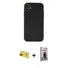 MARSİLYAN™- iPhone 11 Kılıf Ahenk Serisi - Siyah Bilvis Hayalet Cam Ekran Koruyucu + Rainbow Kamera Lens Koruma Cam - KI