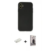 MARSİLYAN™- iPhone 11 Kılıf Ahenk Serisi - Siyah Bilvis Hayalet Cam Ekran Koruyucu + Renkli Kamera Lens Koruma Cam - SI