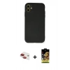MARSİLYAN™- iPhone 11 Kılıf Ahenk Serisi - Siyah Buffer Cam Ekran Koruyucu + Pers Alüminyum Kamera Lens - KI