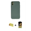 MARSİLYAN™- iPhone 11 Kılıf Ahenk Serisi - Siyah Buffer Cam Ekran Koruyucu + Rainbow Kamera Lens Koruma Cam - KI