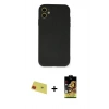 MARSİLYAN™- iPhone 11 Kılıf Ahenk Serisi - Siyah Buffer Cam Ekran Koruyucu + Rainbow Kamera Lens Koruma Cam - KI