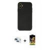 MARSİLYAN™- iPhone 11 Kılıf Ahenk Serisi - Siyah Buffer Cam Ekran Koruyucu + Pers Alüminyum Kamera Lens - LT