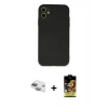 MARSİLYAN™- iPhone 11 Kılıf Ahenk Serisi - Siyah Buffer Cam Ekran Koruyucu + Pers Alüminyum Kamera Lens - YL