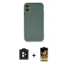 MARSİLYAN™- iPhone 11 Kılıf Ahenk Serisi - Siyah Buffer Cam Ekran Koruyucu + PVD Metal Kamera Lens - SH
