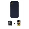 MARSİLYAN™- iPhone 11 Kılıf Ahenk Serisi - Siyah Buffer Cam Ekran Koruyucu + PVD Metal Kamera Lens - SH