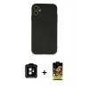MARSİLYAN™- iPhone 11 Kılıf Ahenk Serisi - Siyah Buffer Cam Ekran Koruyucu + PVD Metal Kamera Lens - TU