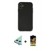 MARSİLYAN™- iPhone 11 Kılıf Ahenk Serisi - Siyah Buffer Cam Ekran Koruyucu + Raze Metal Kamera Lens - MI