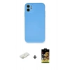 MARSİLYAN™- iPhone 11 Kılıf Ahenk Serisi - Siyah Buffer Cam Ekran Koruyucu + Renkli Kamera Lens Koruma Cam - TU