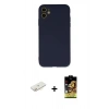 MARSİLYAN™- iPhone 11 Kılıf Ahenk Serisi - Siyah Buffer Cam Ekran Koruyucu + Sarı Renkli Kamera Lens Koruma Cam