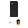 MARSİLYAN™- iPhone 11 Kılıf Ahenk Serisi - Siyah Buffer Cam Ekran Koruyucu + Sarı Renkli Kamera Lens Koruma Cam