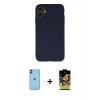 MARSİLYAN™- iPhone 11 Kılıf Ahenk Serisi - Siyah Buffer Cam Ekran Koruyucu + Turuncu Neon Fosforlu Kamera Lens