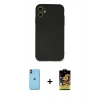 MARSİLYAN™- iPhone 11 Kılıf Ahenk Serisi - Siyah Buffer Cam Ekran Koruyucu + Turuncu Neon Fosforlu Kamera Lens