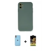 MARSİLYAN™- iPhone 11 Kılıf Ahenk Serisi - Siyah Buffer Cam Ekran Koruyucu + Turuncu Neon Fosforlu Kamera Lens