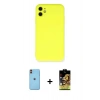 MARSİLYAN™- iPhone 11 Kılıf Ahenk Serisi - Siyah Buffer Cam Ekran Koruyucu + Turuncu Neon Fosforlu Kamera Lens