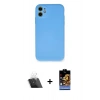 MARSİLYAN™- iPhone 11 Kılıf Ahenk Serisi - Siyah Buffer Hayalet Cam Ekran Koruyucu + Kamera Lens Koruma Cam - SF