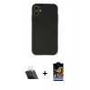 MARSİLYAN™- iPhone 11 Kılıf Ahenk Serisi - Siyah Buffer Hayalet Cam Ekran Koruyucu + Kamera Lens Koruma Cam - SF