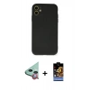 MARSİLYAN™- iPhone 11 Kılıf Ahenk Serisi - Siyah Buffer Hayalet Cam Ekran Koruyucu + Raze Metal Kamera Lens - KI