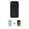 MARSİLYAN™- iPhone 11 Kılıf Ahenk Serisi - Siyah Buffer Hayalet Cam Ekran Koruyucu + Neon Fosforlu Kamera Lens - MI