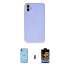 MARSİLYAN™- iPhone 11 Kılıf Ahenk Serisi - Siyah Buffer Hayalet Cam Ekran Koruyucu + Neon Fosforlu Kamera Lens - MI