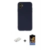 MARSİLYAN™- iPhone 11 Kılıf Ahenk Serisi - Siyah Buffer Hayalet Cam Ekran Koruyucu + Renkli Kamera Lens Koruma Cam - PE