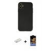 MARSİLYAN™- iPhone 11 Kılıf Ahenk Serisi - Siyah Buffer Hayalet Cam Ekran Koruyucu + Renkli Kamera Lens Koruma Cam - PE