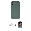 MARSİLYAN™- iPhone 11 Kılıf Ahenk Serisi - Siyah Buffer Hayalet Cam Ekran Koruyucu + Renkli Kamera Lens Koruma Cam - PE