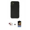 MARSİLYAN™- iPhone 11 Kılıf Ahenk Serisi - Siyah Buffer Hayalet Cam Ekran Koruyucu + Pers Alüminyum Kamera Lens - KI