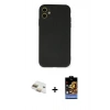 MARSİLYAN™- iPhone 11 Kılıf Ahenk Serisi - Siyah Buffer Hayalet Cam Ekran Koruyucu + Pers Alüminyum Kamera Lens - GD