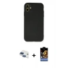 MARSİLYAN™- iPhone 11 Kılıf Ahenk Serisi - Siyah Buffer Hayalet Cam Ekran Koruyucu + Pers Alüminyum Kamera Lens - LT