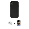 MARSİLYAN™- iPhone 11 Kılıf Ahenk Serisi - Siyah Buffer Hayalet Cam Ekran Koruyucu + Pers Alüminyum Kamera Lens - YL