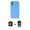MARSİLYAN™- iPhone 11 Kılıf Ahenk Serisi - Siyah Buffer Hayalet Cam Ekran Koruyucu + PVD Metal Kamera Lens - YL