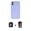 MARSİLYAN™- iPhone 11 Kılıf Ahenk Serisi - Siyah Buffer Hayalet Cam Ekran Koruyucu + PVD Metal Kamera Lens - YL