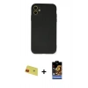 MARSİLYAN™- iPhone 11 Kılıf Ahenk Serisi - Siyah Buffer Hayalet Cam Ekran Koruyucu + Rainbow Kamera Lens Koruma Cam - KI