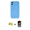 MARSİLYAN™- iPhone 11 Kılıf Ahenk Serisi - Siyah Buffer Hayalet Cam Ekran Koruyucu + Rainbow Kamera Lens Koruma Cam - KI