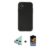 MARSİLYAN™- iPhone 11 Kılıf Ahenk Serisi - Siyah Buffer Hayalet Cam Ekran Koruyucu + Raze Metal Kamera Lens - MI