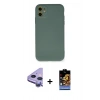 MARSİLYAN™- iPhone 11 Kılıf Ahenk Serisi - Siyah Buffer Hayalet Cam Ekran Koruyucu + Raze Metal Kamera Lens - MR