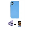 MARSİLYAN™- iPhone 11 Kılıf Ahenk Serisi - Siyah Buffer Hayalet Cam Ekran Koruyucu + Raze Metal Kamera Lens - MR