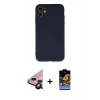 MARSİLYAN™- iPhone 11 Kılıf Ahenk Serisi - Siyah Buffer Hayalet Cam Ekran Koruyucu + Raze Metal Kamera Lens - SH