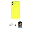 MARSİLYAN™- iPhone 11 Kılıf Ahenk Serisi - Siyah Buffer Hayalet Cam Ekran Koruyucu + Renkli Kamera Lens Koruma Cam - SI