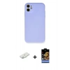 MARSİLYAN™- iPhone 11 Kılıf Ahenk Serisi - Siyah Buffer Hayalet Cam Ekran Koruyucu + Renkli Kamera Lens Koruma Cam - SI