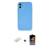 MARSİLYAN™- iPhone 11 Kılıf Ahenk Serisi - Siyah Buffer Hayalet Cam Ekran Koruyucu + Renkli Kamera Lens Koruma Cam - SI