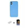 MARSİLYAN™- iPhone 11 Kılıf Ahenk Serisi - Siyah Buffer Hayalet Cam Ekran Koruyucu + Renkli Kamera Lens Koruma Cam - YL