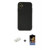 MARSİLYAN™- iPhone 11 Kılıf Ahenk Serisi - Siyah Buffer Hayalet Cam Ekran Koruyucu + Sarı Renkli Kamera Lens Koruma Cam