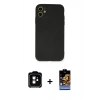MARSİLYAN™- iPhone 11 Kılıf Ahenk Serisi - Siyah Buffer Hayalet Cam Ekran Koruyucu + PVD Metal Kamera Lens - TU