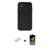 MARSİLYAN™- iPhone 11 Kılıf Ahenk Serisi - Siyah Buffer Hayalet Cam Ekran Koruyucu + Renkli Kamera Lens Koruma Cam - TU