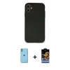 MARSİLYAN™- iPhone 11 Kılıf Ahenk Serisi - Siyah Buffer Hayalet Cam Ekran Koruyucu + Yeşil Neon Fosforlu Kamera Lens
