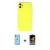 MARSİLYAN™- iPhone 11 Kılıf Ahenk Serisi - Siyah Buffer Hayalet Cam Ekran Koruyucu + Yeşil Neon Fosforlu Kamera Lens