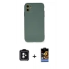MARSİLYAN™- iPhone 11 Kılıf Ahenk Serisi - Siyah Buffer Hayalet Cam Ekran Koruyucu + PVD Metal Kamera Lens - YL